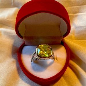 Silver and gold cable ring with yellow CZ stone